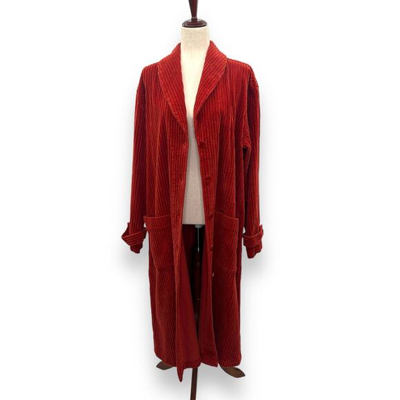 FLAX Medium Burnt orange Corduroy Full Length Jacket Coat Duster Velvet Ribbed - Picture 2 of 11